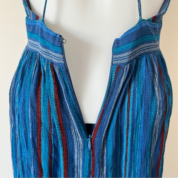 Ecoté Urban Outfitters Blue Striped Midi Dress Boho Beachy Ballet Wrap Straps 0 - Picture 14 of 16